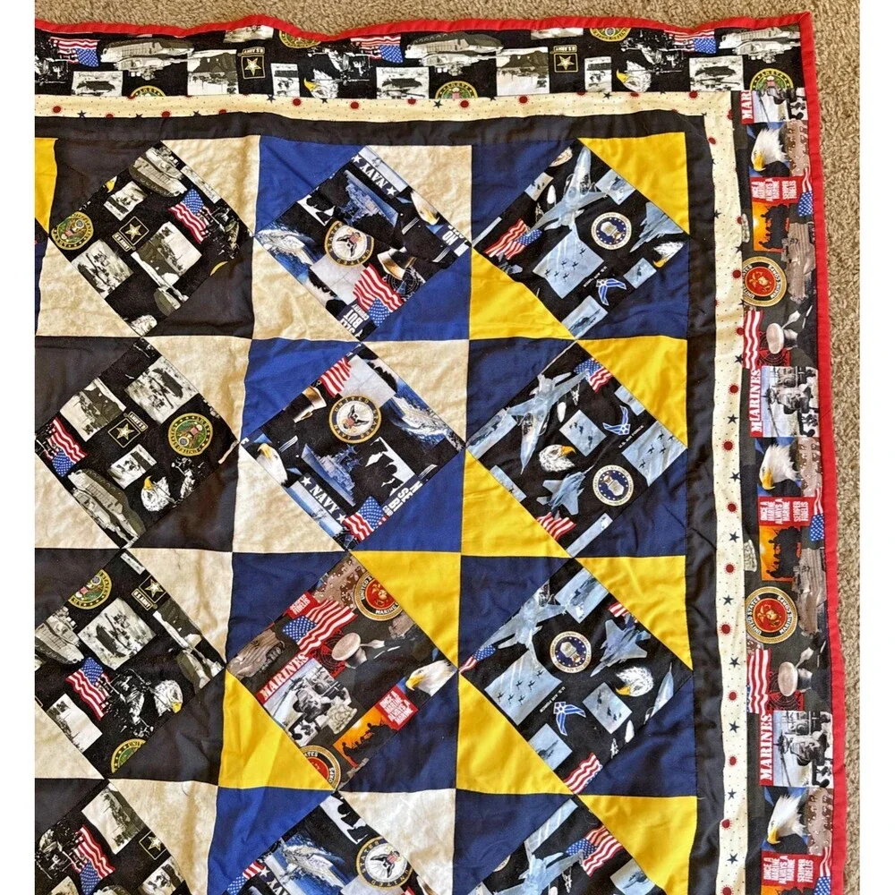 Vintage Handmade Patchwork Military Appreciation Quilt Lap/Baby Blanket  42”X48”